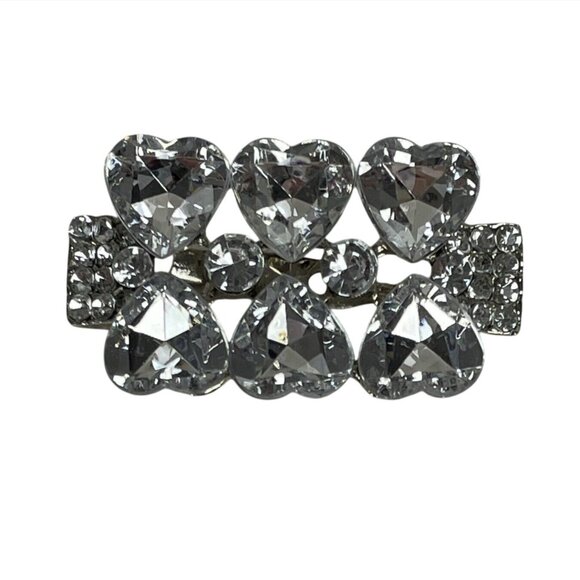 Unknown Jewelry - Vintage Heart Shaped Crystal Rhinestone Brooch Silver Tone Elegant Design